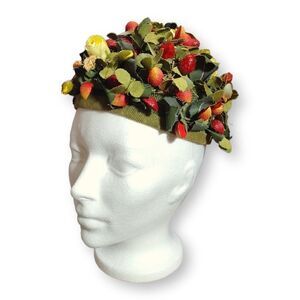 Vintage I.Magnin 1940's Designer Strawberry Field Fascinator Hat Tea Cocktail